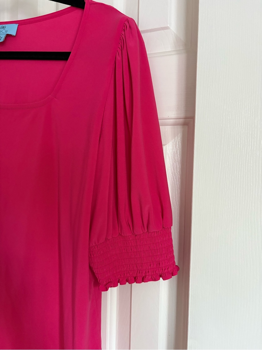 CeCe Hot Pink Square Neck Puff Sleeve Blouse - Picture 2 of 5